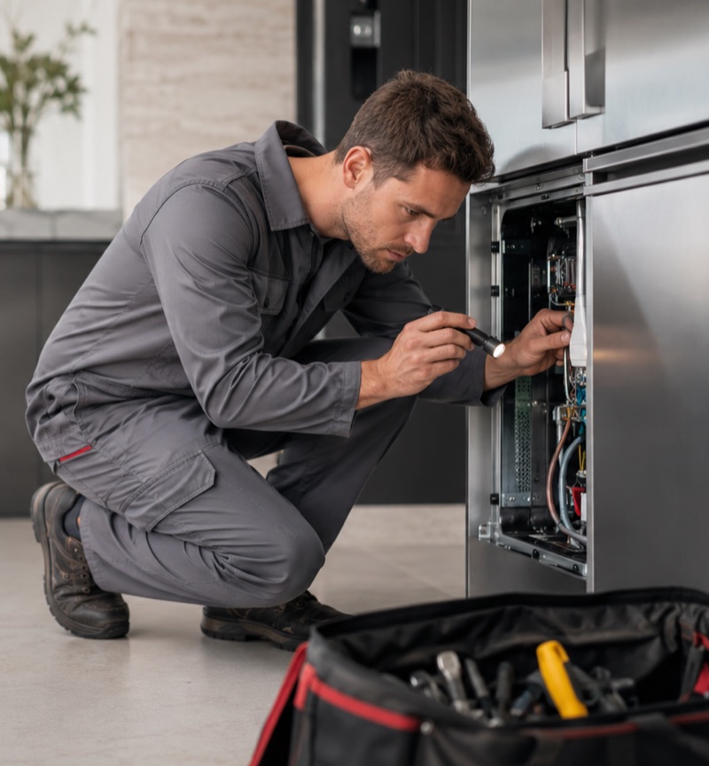 Fixar technician diagnosing an appliance in a Los Angeles home